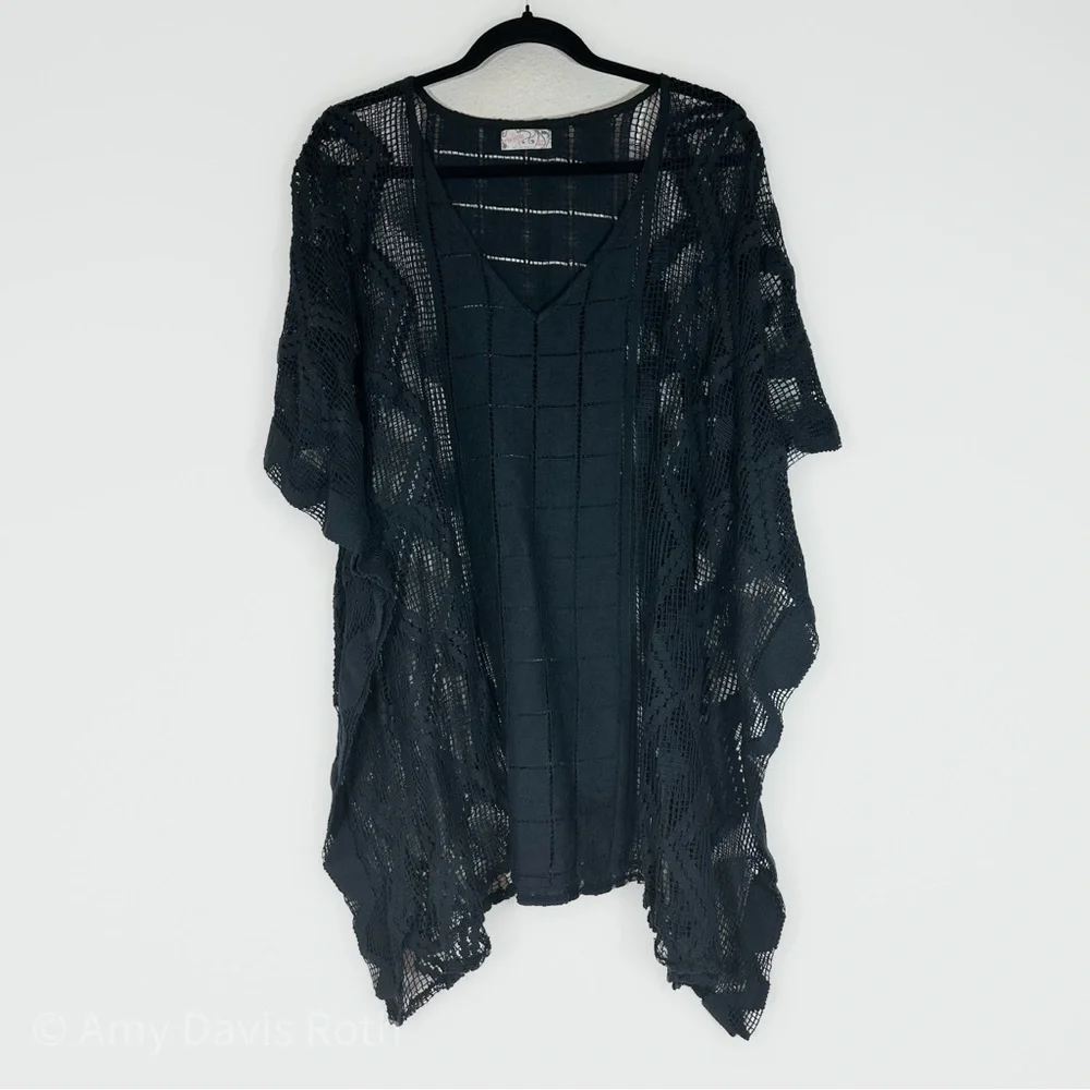 Free People Sunshine Crochet Kaftan in Black NWT